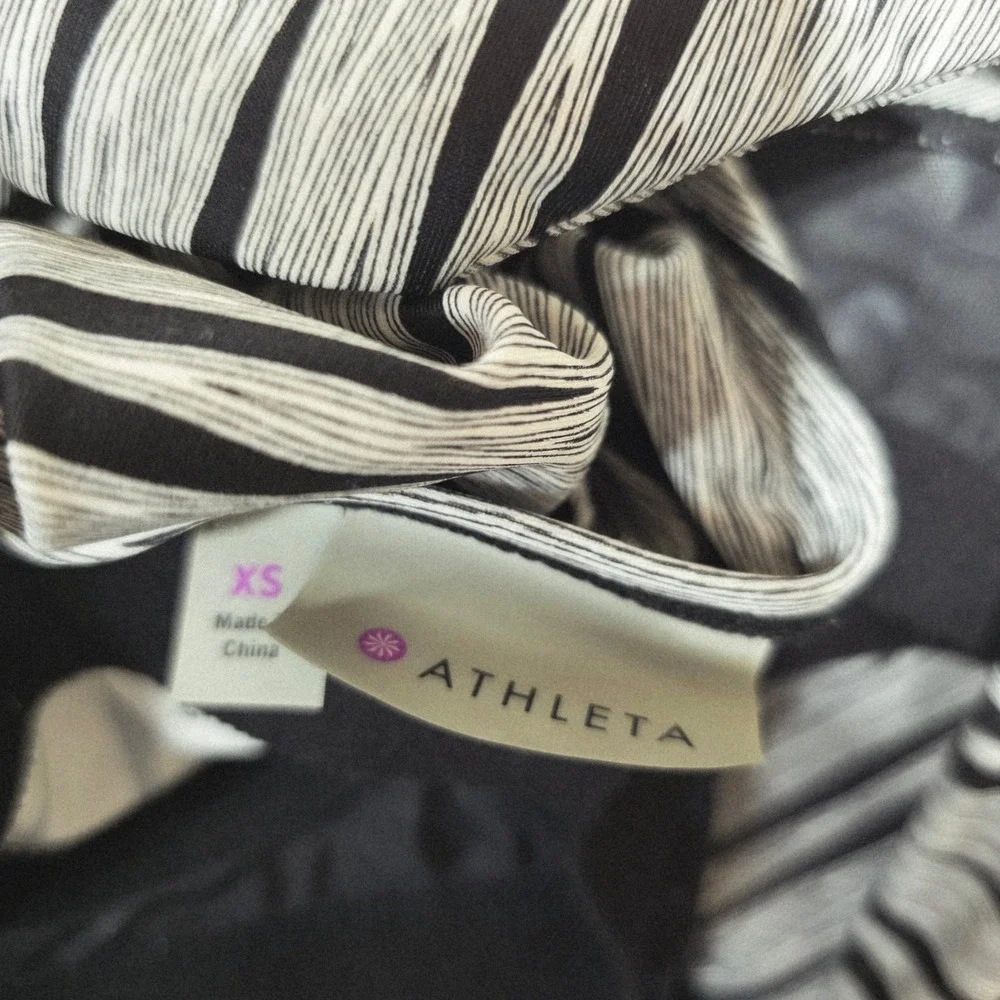 ATHLETA Dress XS Halter Top Gray Black Striped Sleeveless Casual Mini Swim Dress
